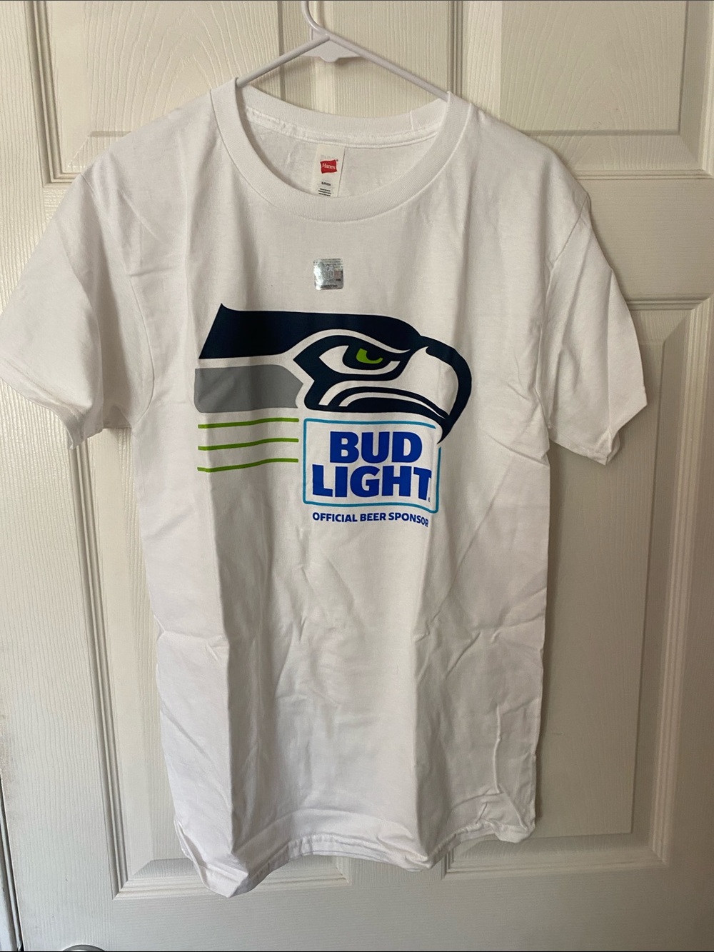 Hanes White T‑Shirt Seahawks and bud light logo